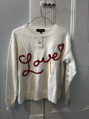 32 Degrees White Crewneck Sweater with Red 'Love' Script